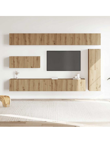 Set Mobile TV 7 pz Montato a Parete Rovere in Legno Multistrato