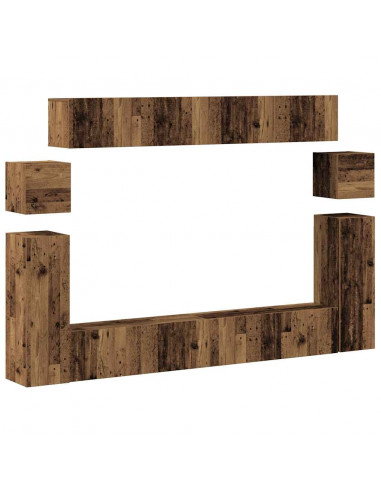 Set Mobile TV 8 pz Montato a Parete Legno Antico in Truciolato