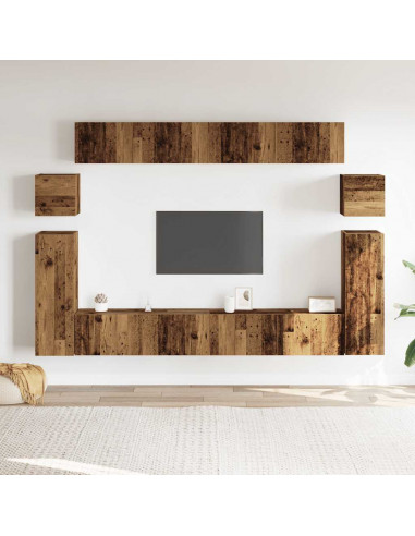 Set Mobile TV 8 pz Montato a Parete Legno Antico in Truciolato