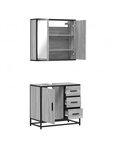 Set Mobili da Bagno 2 pz Grigio Sonoma in Legno Multistrato