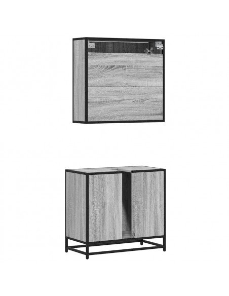 Set Mobili da Bagno 2 pz Grigio Sonoma in Legno Multistrato