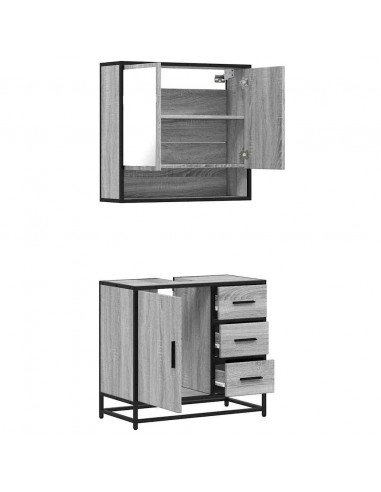 Set Mobili da Bagno 2 pz Grigio Sonoma in Legno Multistrato