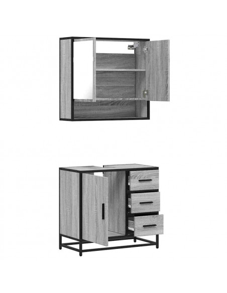 Set Mobili da Bagno 2 pz Grigio Sonoma in Legno Multistrato