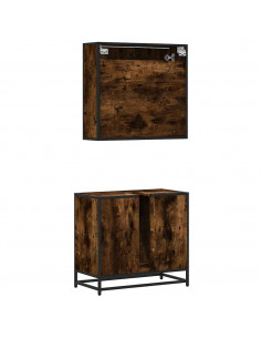 Set Mobili da Bagno 2 pz Rovere Fumo in Legno Multistrato 2