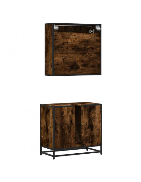 Set Mobili da Bagno 2 pz Rovere Fumo in Legno Multistrato
