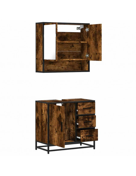 Set Mobili da Bagno 2 pz Rovere Fumo in Legno Multistrato