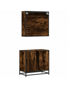 Set Mobili da Bagno 2 pz Rovere Fumo in Legno Multistrato 2