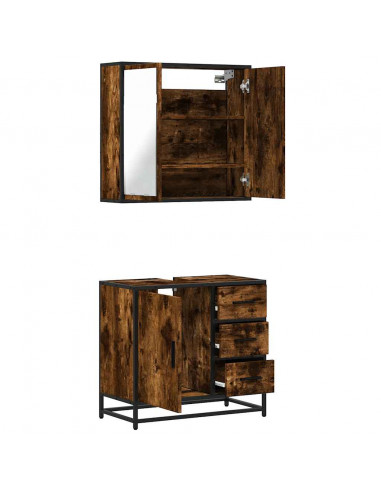 Set Mobili da Bagno 2 pz Rovere Fumo in Legno Multistrato