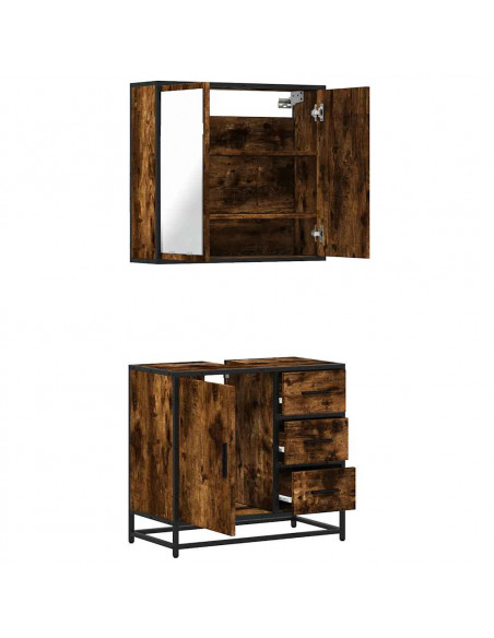 Set Mobili da Bagno 2 pz Rovere Fumo in Legno Multistrato