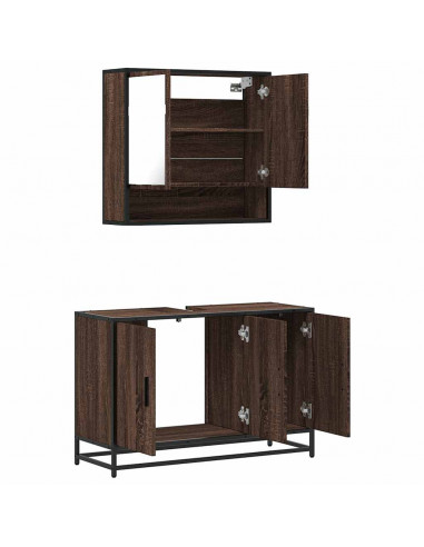 Set Mobili da Bagno 2 pz Rovere Marrone in Legno Multistrato