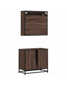 Set Mobili da Bagno 2 pz Rovere Marrone in Legno Multistrato 2