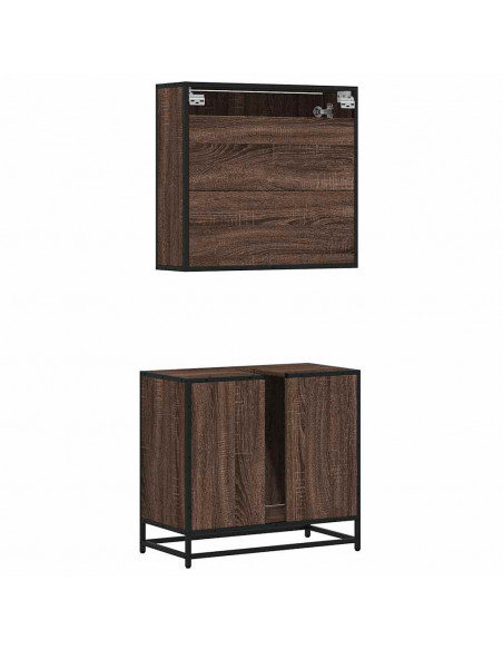 Set Mobili da Bagno 2 pz Rovere Marrone in Legno Multistrato