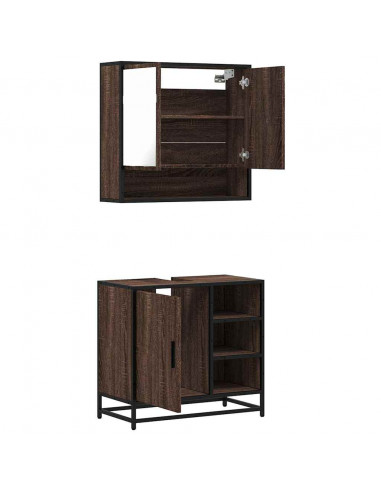 Set Mobili da Bagno 2 pz Rovere Marrone in Legno Multistrato