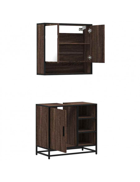 Set Mobili da Bagno 2 pz Rovere Marrone in Legno Multistrato