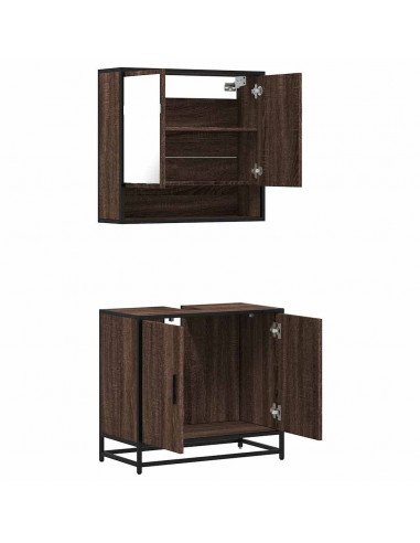 Set Mobili da Bagno 2 pz Rovere Marrone in Legno Multistrato