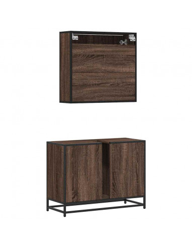 Set Mobili da Bagno 2 pz Rovere Marrone in Legno Multistrato