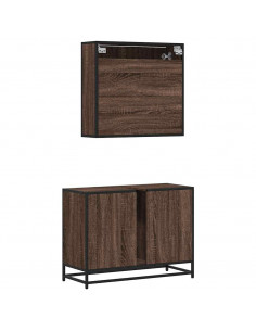 Set Mobili da Bagno 2 pz Rovere Marrone in Legno Multistrato 2