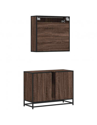 Set Mobili da Bagno 2 pz Rovere Marrone in Legno Multistrato