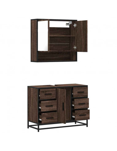 Set Mobili da Bagno 2 pz Rovere Marrone in Legno Multistrato