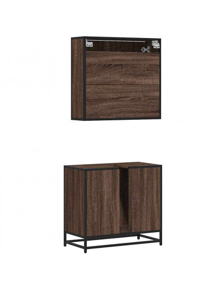 Set Mobili da Bagno 2 pz Rovere Marrone in Legno Multistrato