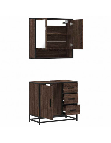Set Mobili da Bagno 2 pz Rovere Marrone in Legno Multistrato