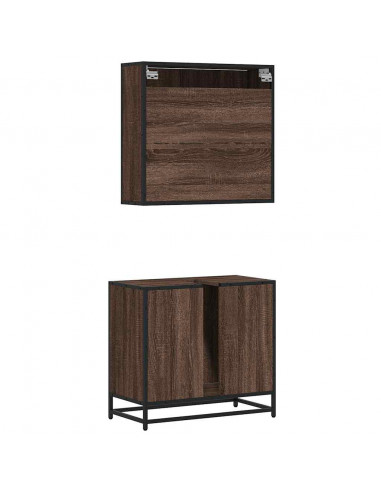 Set Mobili da Bagno 2 pz Rovere Marrone in Legno Multistrato