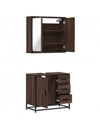 Set Mobili da Bagno 2 pz Rovere Marrone in Legno Multistrato