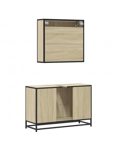 Set Mobili da Bagno 2 pz Rovere Sonoma in Legno Multistrato