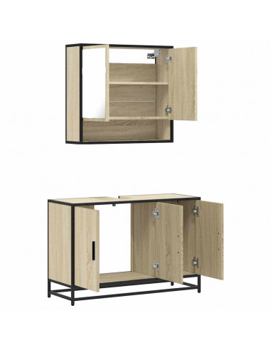 Set Mobili da Bagno 2 pz Rovere Sonoma in Legno Multistrato