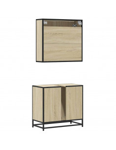 Set Mobili da Bagno 2 pz Rovere Sonoma in Legno Multistrato 2
