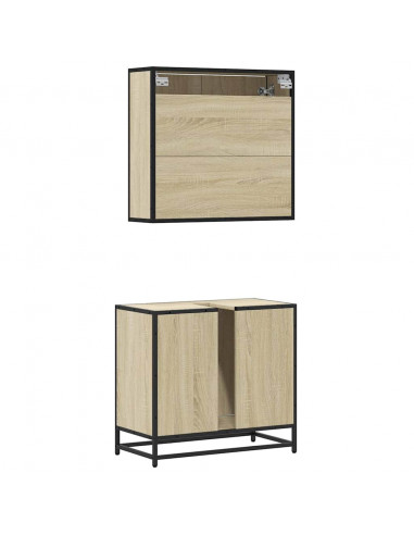 Set Mobili da Bagno 2 pz Rovere Sonoma in Legno Multistrato