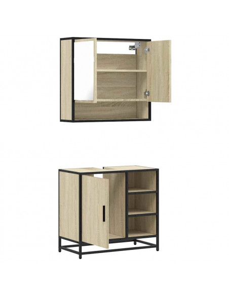 Set Mobili da Bagno 2 pz Rovere Sonoma in Legno Multistrato