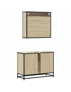 Set Mobili da Bagno 2 pz Rovere Sonoma in Legno Multistrato 2