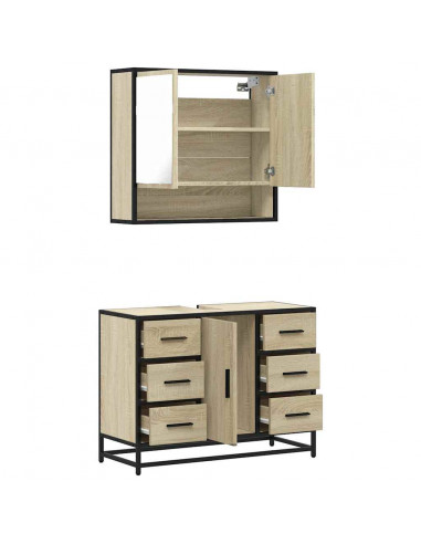 Set Mobili da Bagno 2 pz Rovere Sonoma in Legno Multistrato