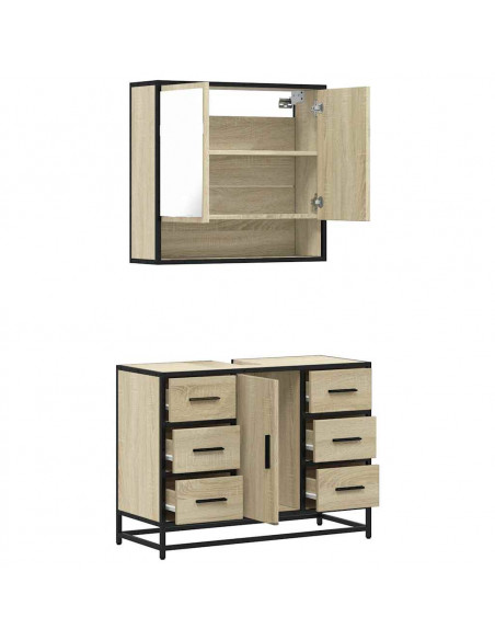 Set Mobili da Bagno 2 pz Rovere Sonoma in Legno Multistrato