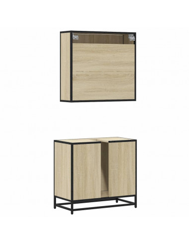 Set Mobili da Bagno 2 pz Rovere Sonoma in Legno Multistrato