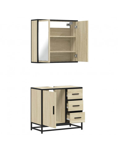 Set Mobili da Bagno 2 pz Rovere Sonoma in Legno Multistrato