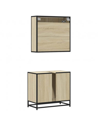 Set Mobili da Bagno 2 pz Rovere Sonoma in Legno Multistrato