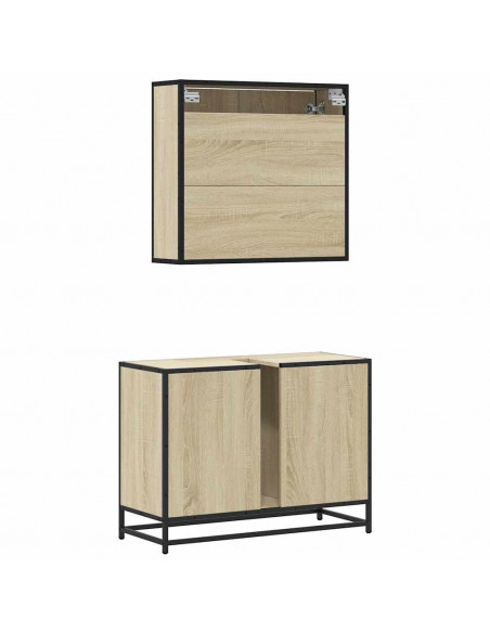Set Mobili da Bagno 2 pz Rovere Sonoma in Legno Multistrato