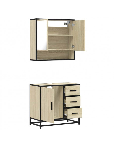 Set Mobili da Bagno 2 pz Rovere Sonoma in Legno Multistrato