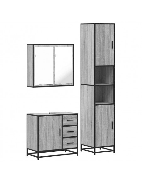 Set Mobili da Bagno 3 pz Grigio Sonoma in Legno Multistrato