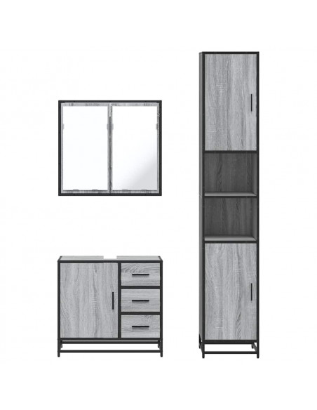 Set Mobili da Bagno 3 pz Grigio Sonoma in Legno Multistrato