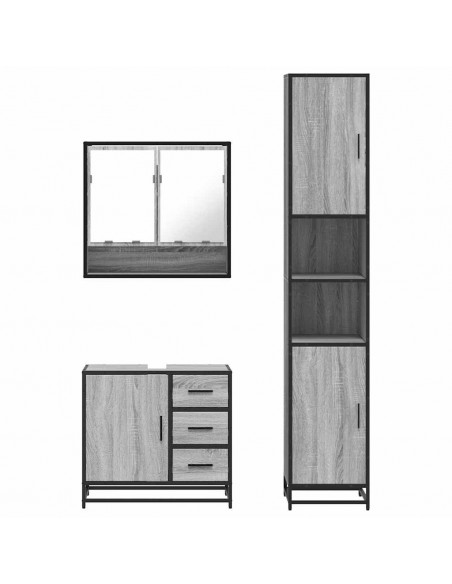 Set Mobili da Bagno 3 pz Grigio Sonoma in Legno Multistrato
