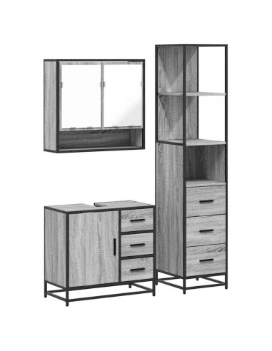 Set Mobili da Bagno 3 pz Grigio Sonoma in Legno Multistrato