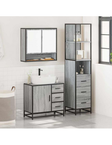 Set Mobili da Bagno 3 pz Grigio Sonoma in Legno Multistrato
