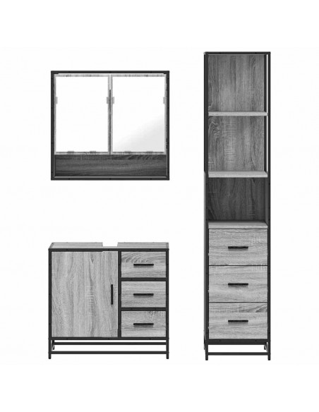 Set Mobili da Bagno 3 pz Grigio Sonoma in Legno Multistrato