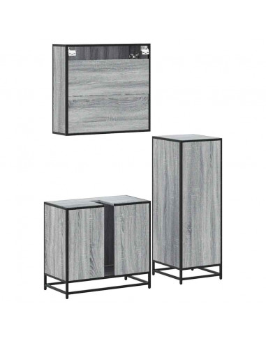Set Mobili da Bagno 3 pz Grigio Sonoma in Legno Multistrato