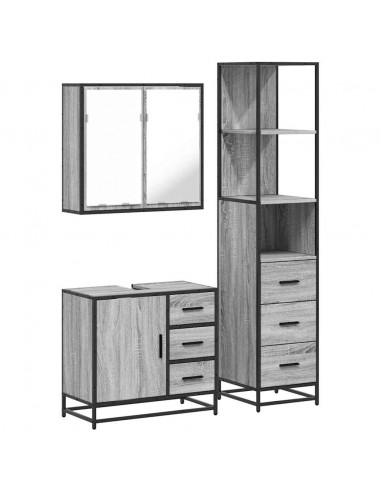 Set Mobili da Bagno 3 pz Grigio Sonoma in Legno Multistrato
