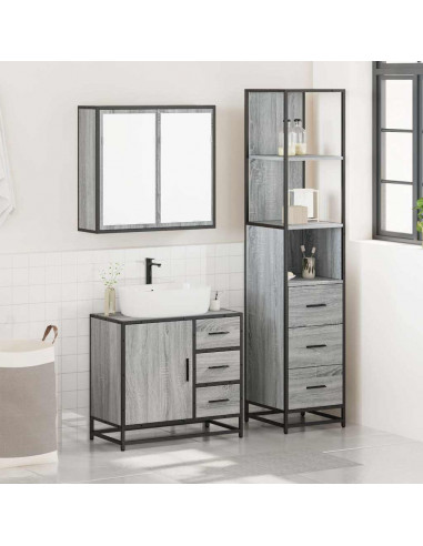 Set Mobili da Bagno 3 pz Grigio Sonoma in Legno Multistrato