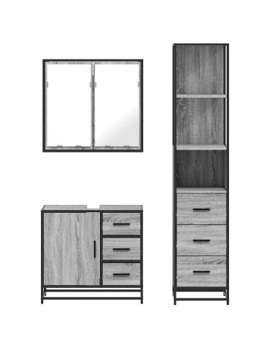 Set Mobili da Bagno 3 pz Grigio Sonoma in Legno Multistrato